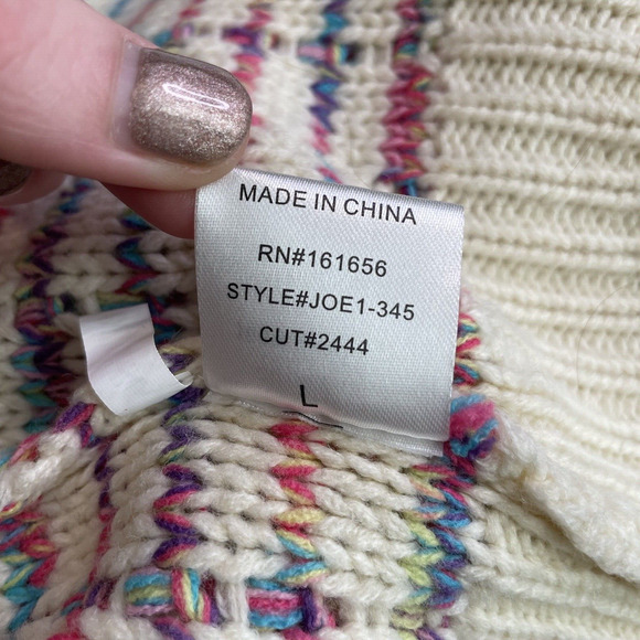 Sew In Love Rainbow Mock Neck Fisherman Knit Stitched Sweater Women's Size Large - Picture 9 of 13